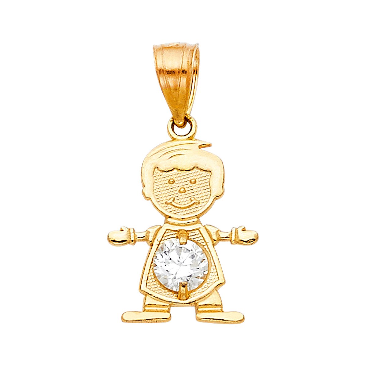 14K Yellow Gold April Birthstone Cubic Zirconia Boy Charm Pendant - Elegant Jewelry Gift for Necklace or Chain - Perfect for Birthdays, Anniversaries & Special Occasions