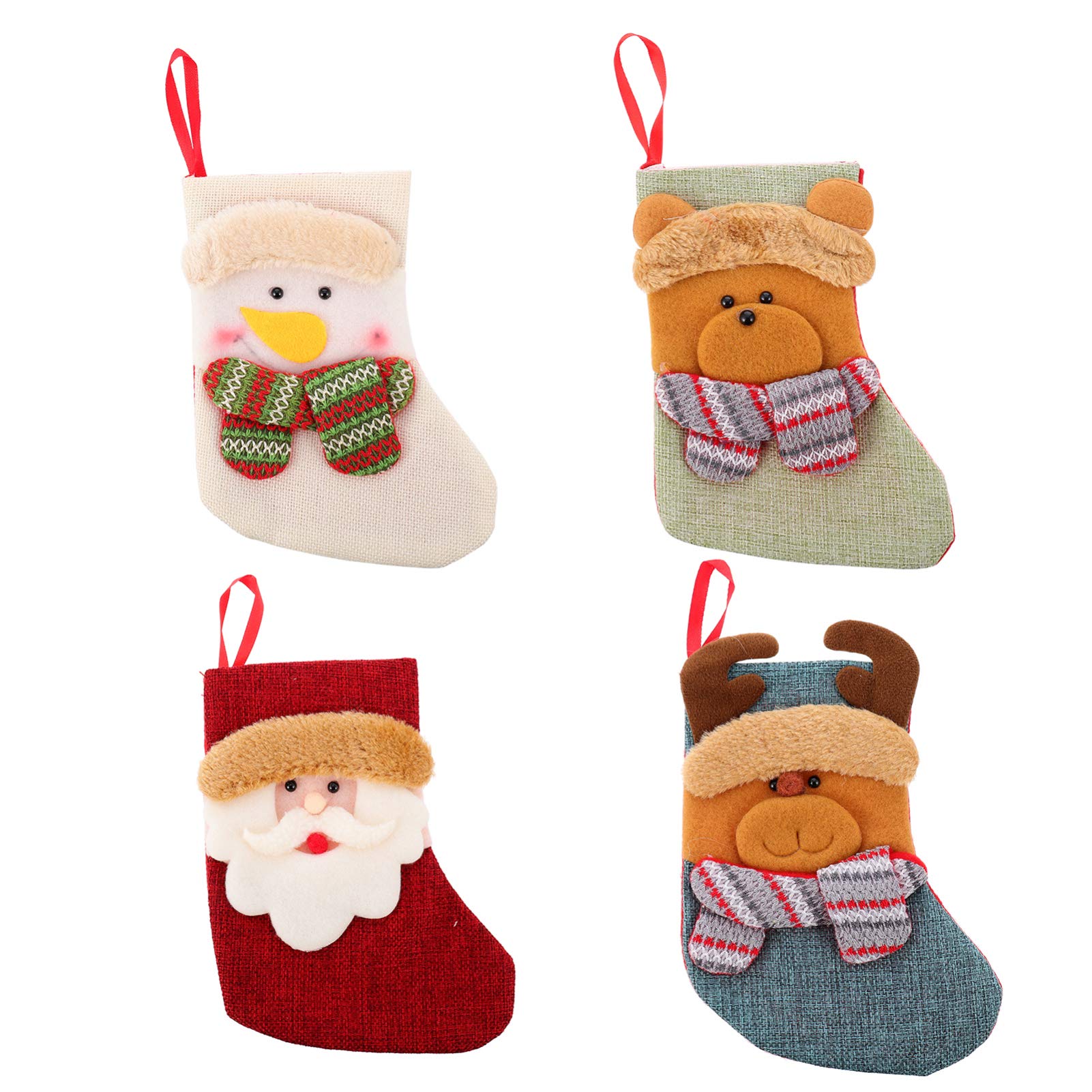 Baluue 4-Piece Christmas Hanging Stockings Set - Cute Santa, Snowman, Reindeer & Bear Design Gift Bags for Candy, Treats & Small Gifts - Perfect for Fireplace, Wall & Door Decor During Winter Holidays