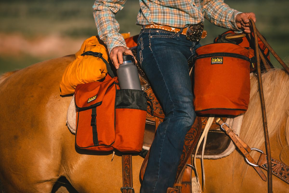 **TrailMax Big Sky Saddlebags – Durable Nylon Horse Saddle Bags with 2 Water Bottle Holders for Trail Riding – Designed in Montana (Black) – Perfect for Long-Distance Horseback Adventures & Outdoor Exploration**