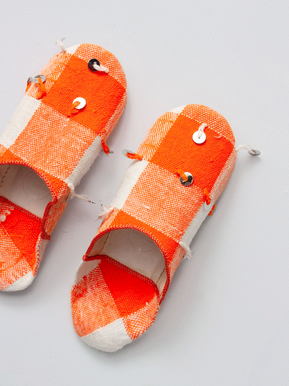 Moroccan Boujad Basic Babouche Slippers - Orange Sequin Embroidered Leather House Shoes | Comfortable & Stylish for Home, Lounge & Cultural Events
