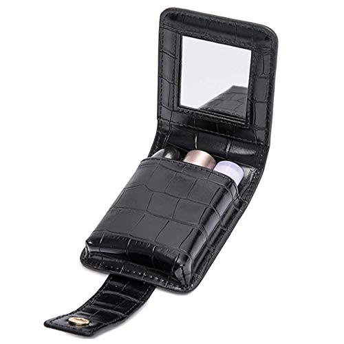 Portable Lipstick Case with Mirror - Travel Makeup Organizer for Women, Holds Up to 3 Lipsticks, Compact Cosmetic Pouch for Purse (Black) - Perfect for Travel, Daily Use & Gift Giving