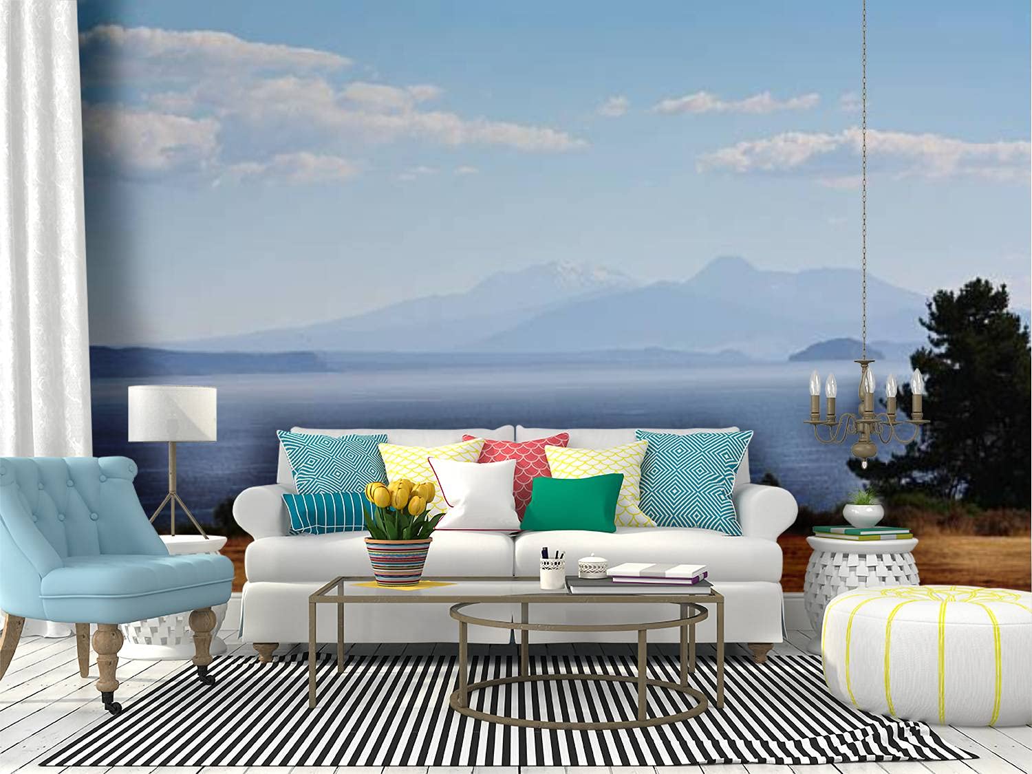 RECETHROWS Blue Mountains & Lake Peel and Stick Wallpaper - Self-Adhesive Removable Vinyl Wall Mural for Home Decor | Perfect for Living Room, Bedroom, Nursery & Office Walls