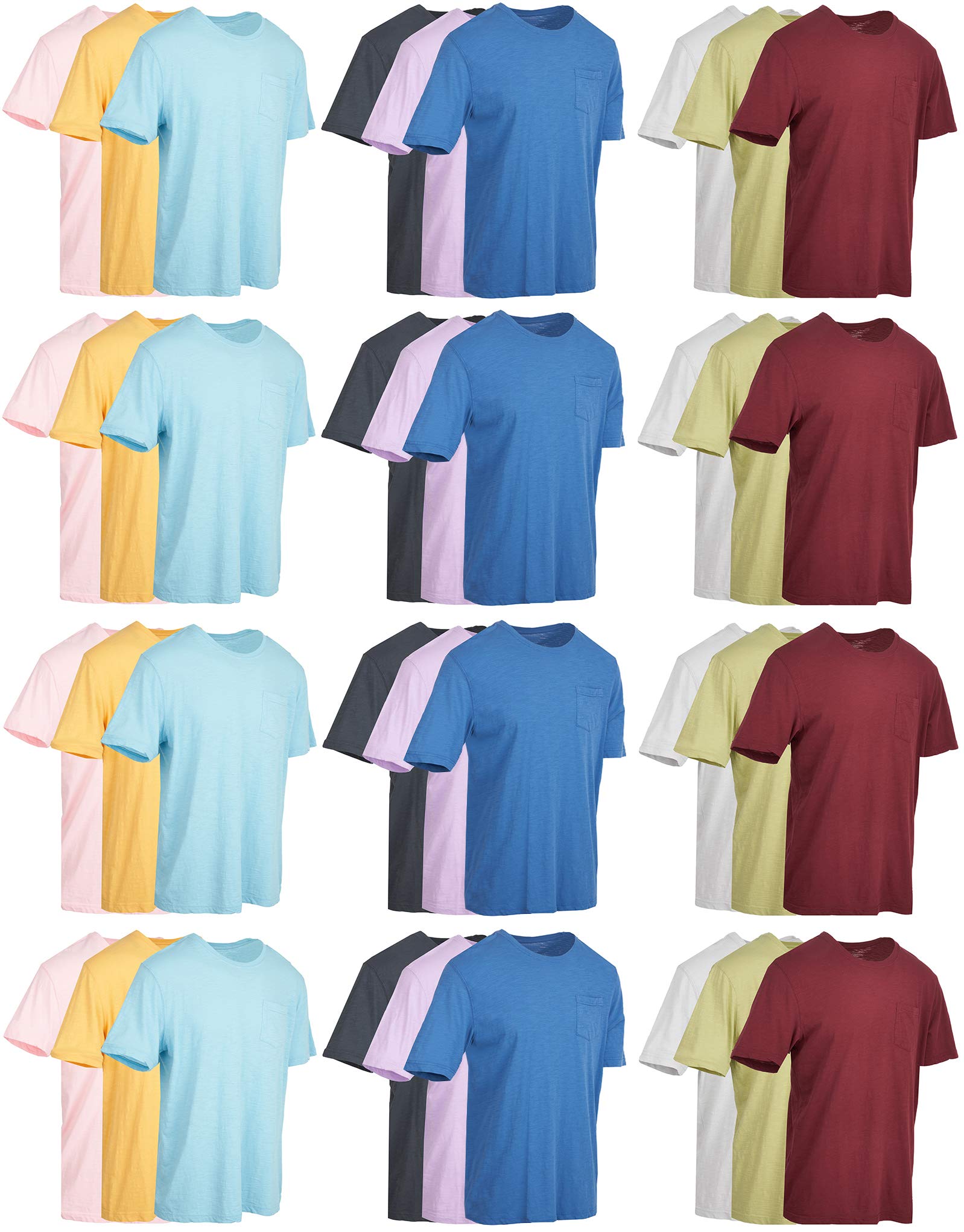 36 Pack Men's Cotton Slub Pocket T-Shirts - Bulk Wholesale Assorted Colors - Casual Wear, Workout & Everyday Essentials