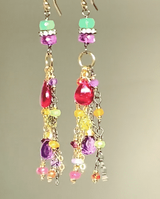 Multi Gemstone Mixed Metal Long Dangle Earrings for Women - Pink, Green & Violet Elegant Statement Jewelry | Perfect for Parties, Weddings & Special Occasions