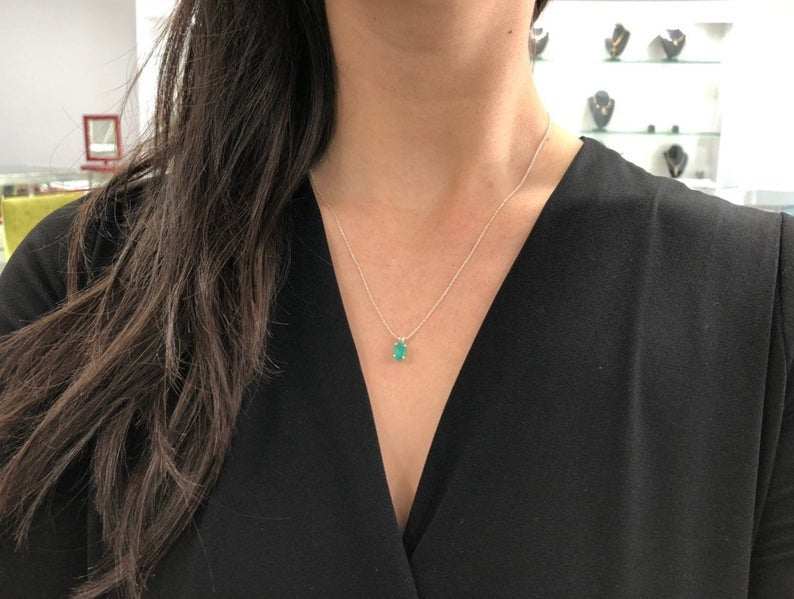 1.60 Carat MAY Emerald Oval Cut Pendant Necklace in 925 Sterling Silver - Elegant Jewelry Gift for Women, Perfect for Weddings, Anniversaries & Special Occasions
