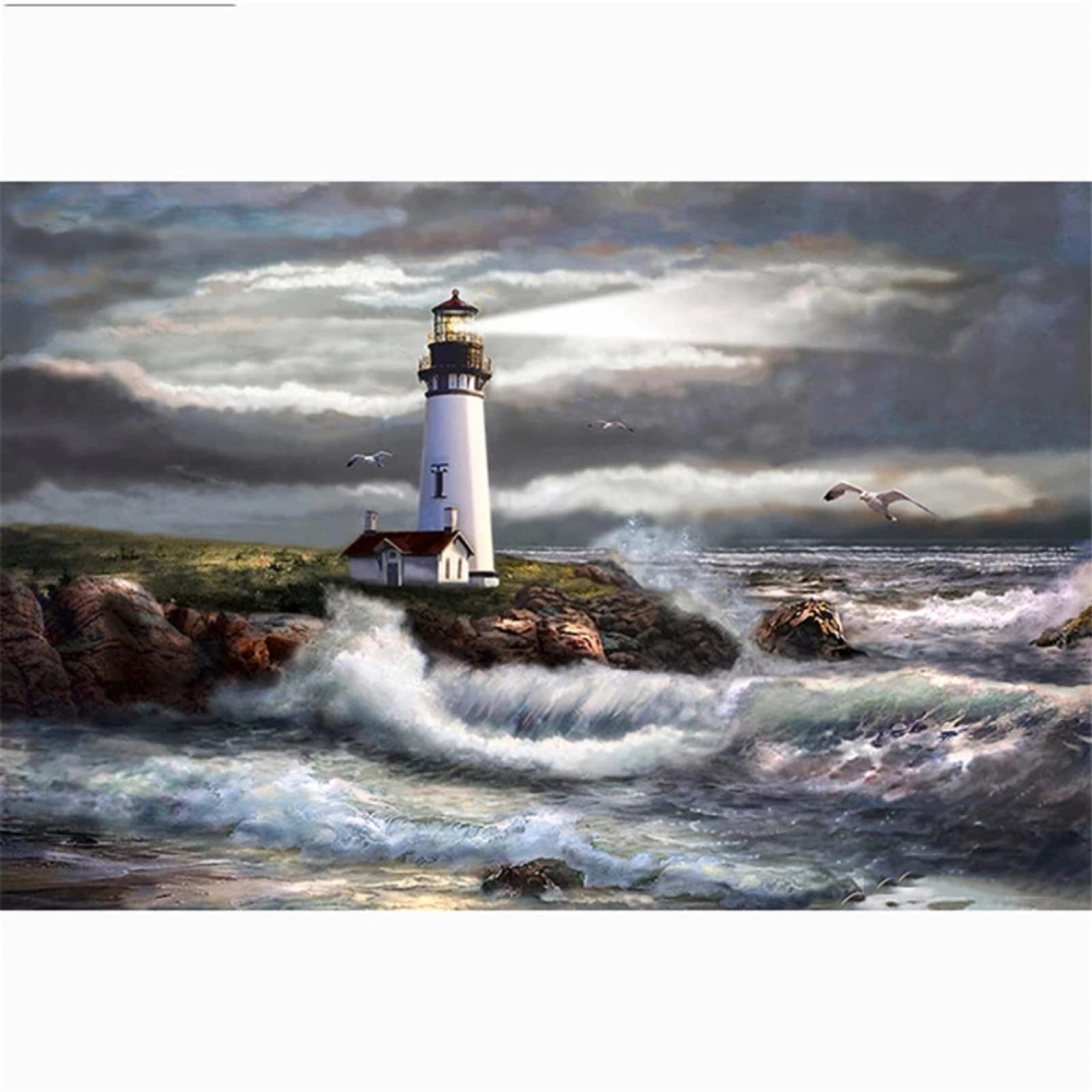 5D DIY Diamond Painting Kit for Adults & Kids - Seaside Lighthouse 30x40cm (12x16in) Full Drill Diamond Art, Numbered Diamond Embroidery Craft for Home Wall Decor | Perfect Gift for Relaxation & Stress Relief