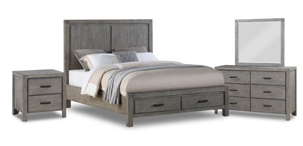 Copeland 6-Piece King Size Storage Bedroom Set - Wire Brushed Grey Finish - Complete Bedroom Furniture for Master Bedroom & Guest Room Organization
