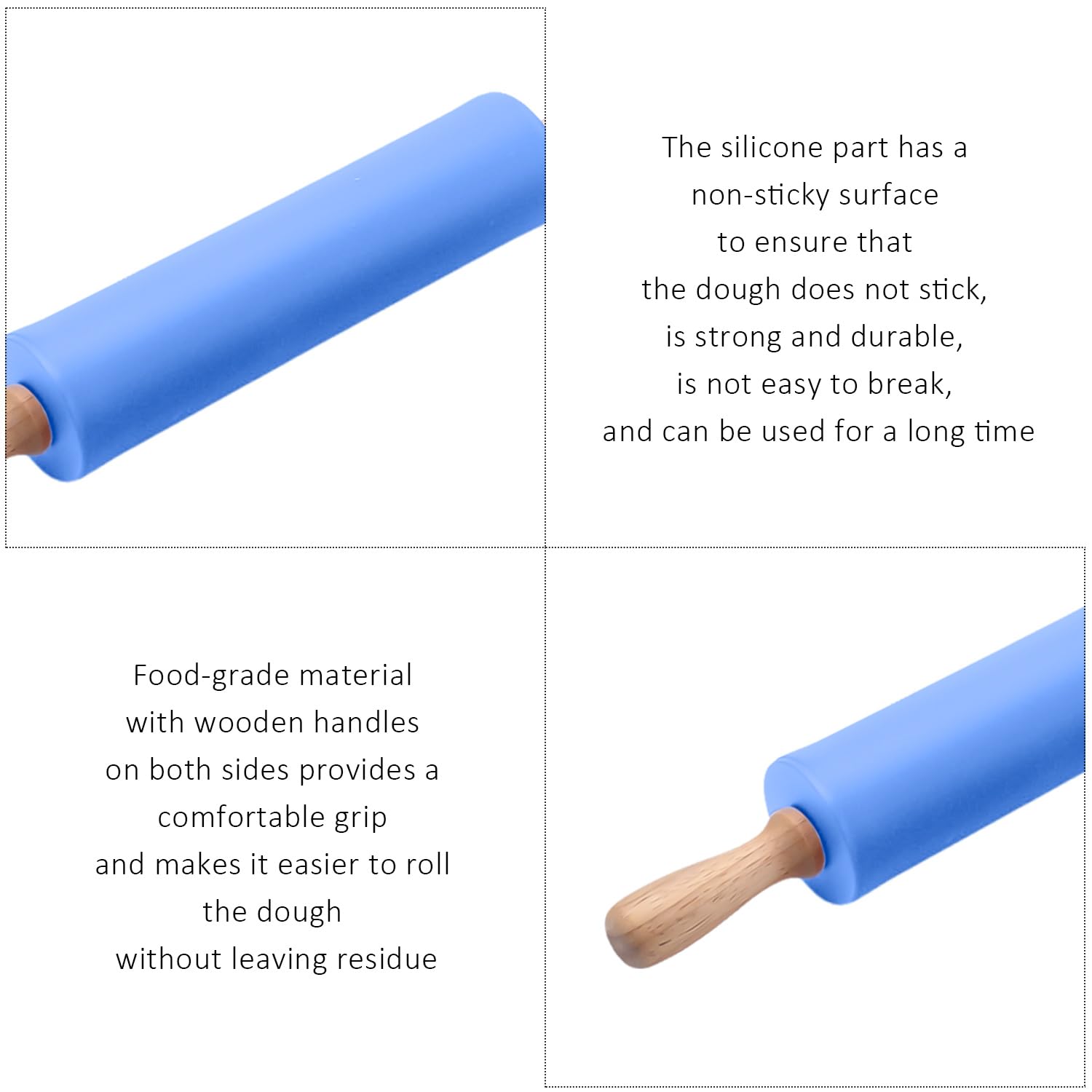 1 Non-Stick Rolling Pin for Baking, 1 Silicone Mat, Wooden Rolling Pin, Silicone Rolling Pin, Dough Roller - Perfect for Cookies, Pastry, and Pie Crusts (Blue)