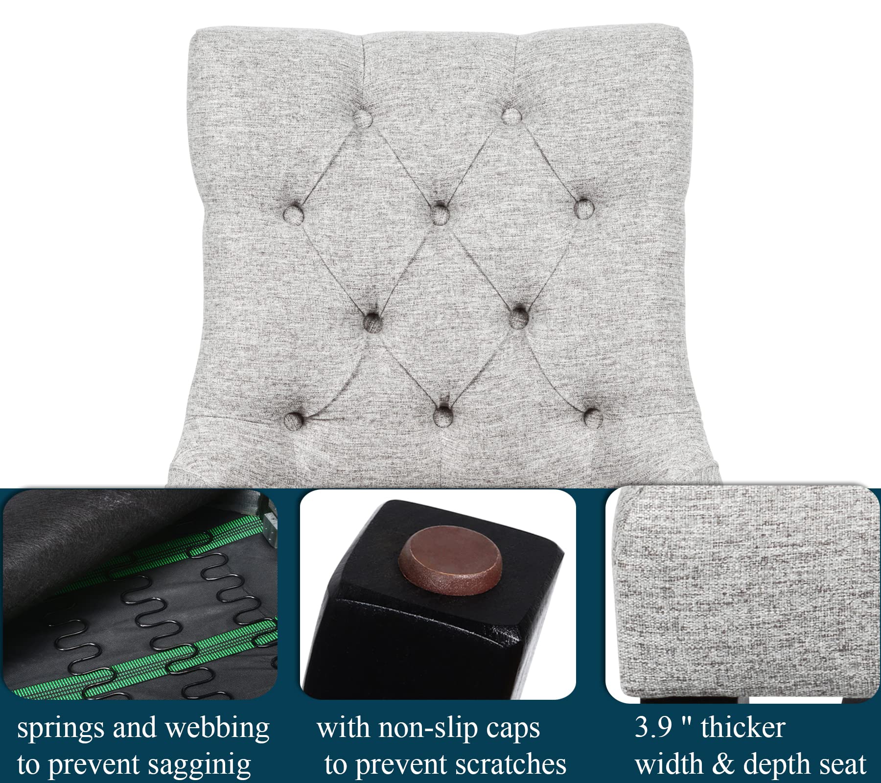 Modern Grey Flesser Fabric Upholstered Dining Chair Set of 2 - Tufted Accent Kitchen Chairs for Dining Room, Parsons Table - Perfect for Home, Restaurant & Office Use