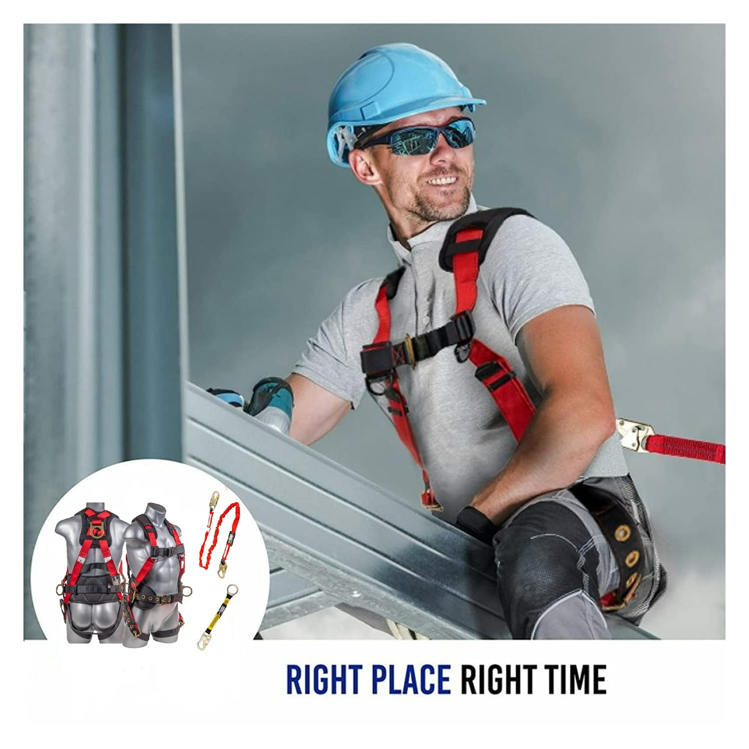Palmer Safety Fall Protection Harness Kit - Hammerhead Series | Premium Safety Harness, Lanyard & D-Ring Extender | OSHA Compliant for Construction, Roofing & Industrial Work