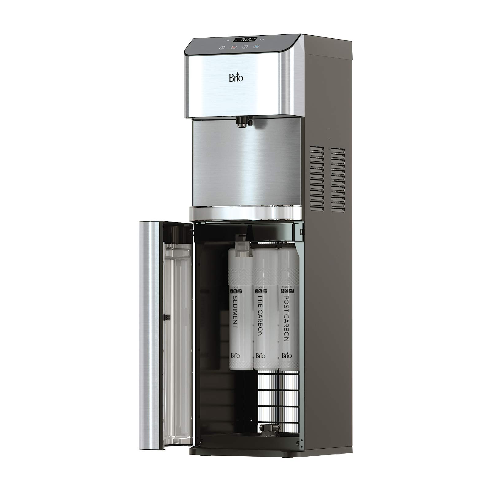 Brio Moderna Bottleless Water Cooler Dispenser with Self-Cleaning & Filtration System – Adjustable Temperature Control – Digital Clock & LED Nightlight – Hot, Cold & Room Water Options – Perfect for Home, Office & Kitchen Use