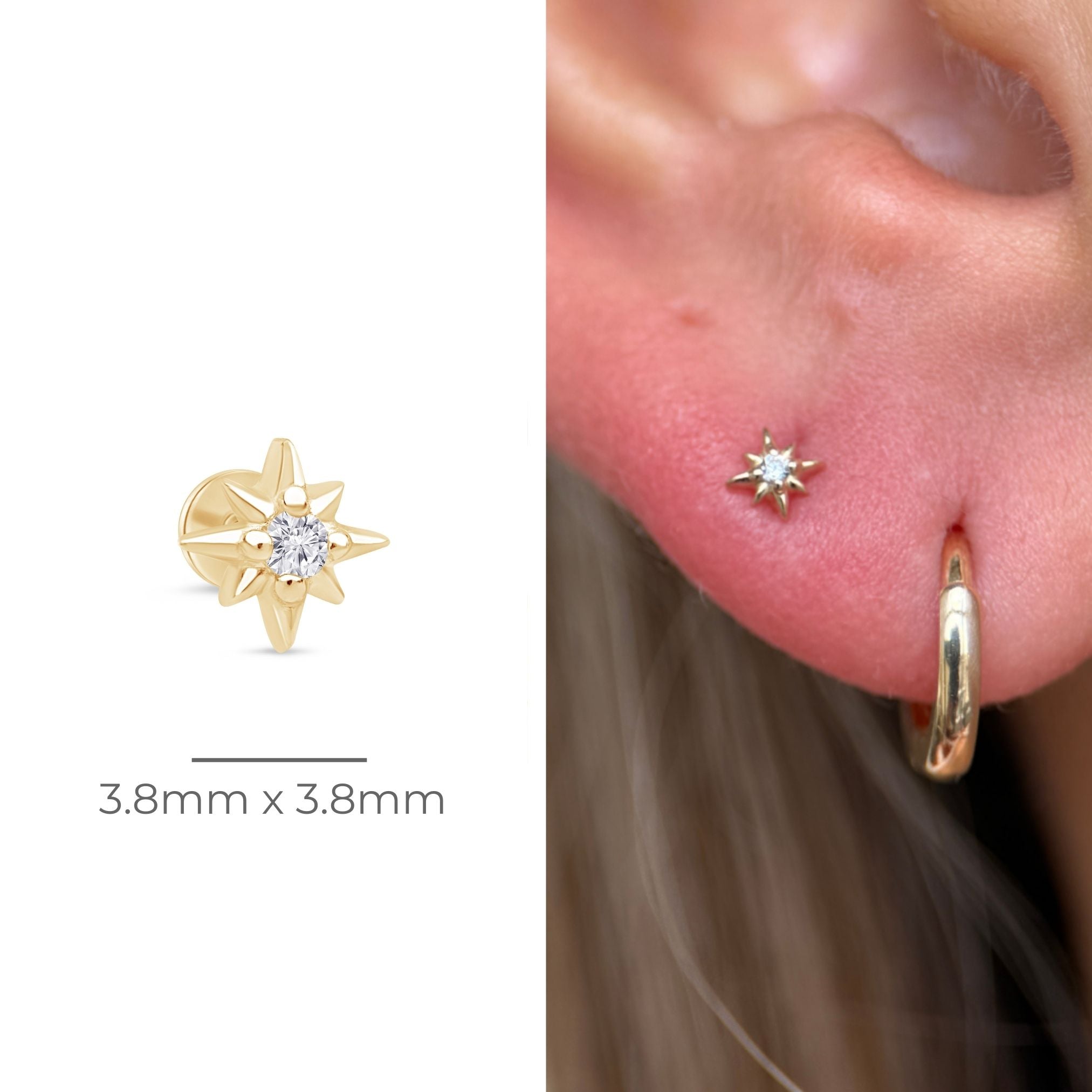 14K Solid Yellow Gold Gemstone Starburst Flat Back Stud Earrings - Perfect for Everyday Wear, Parties & Special Occasions