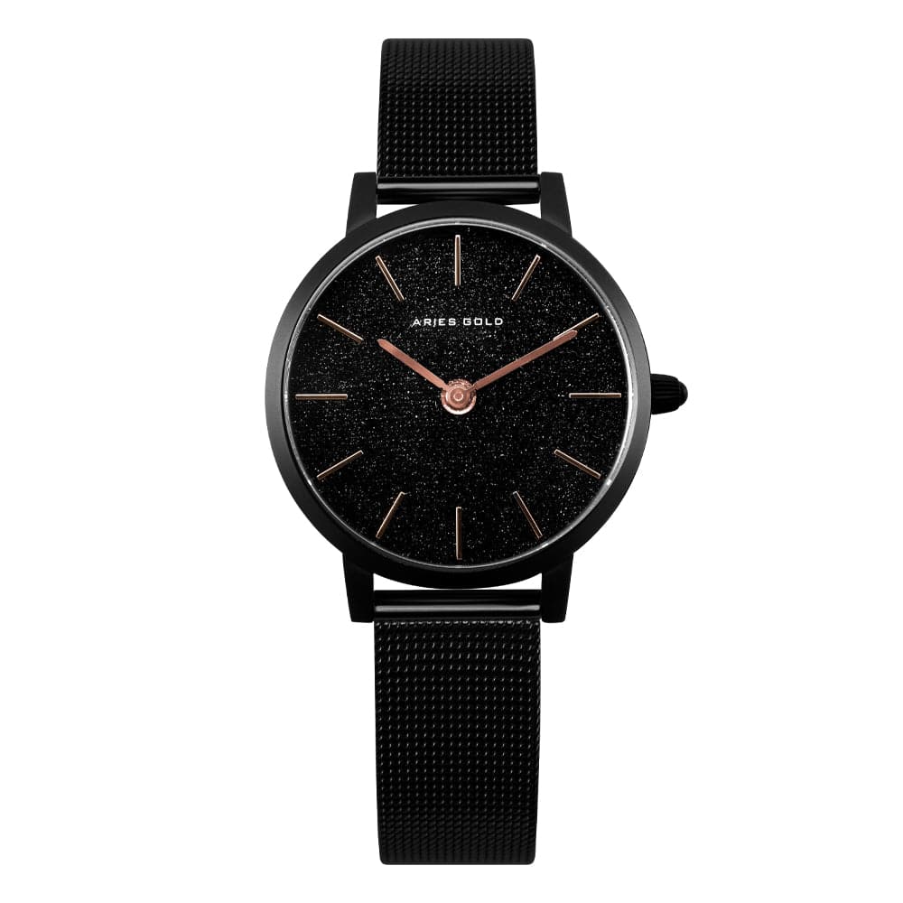 Aries Gold Cosmo Black Mesh Strap Women's Watch - Elegant Fashion Timepiece for Women, Perfect for Office, Party & Everyday Wear - Model L 1024 BK BKRG2