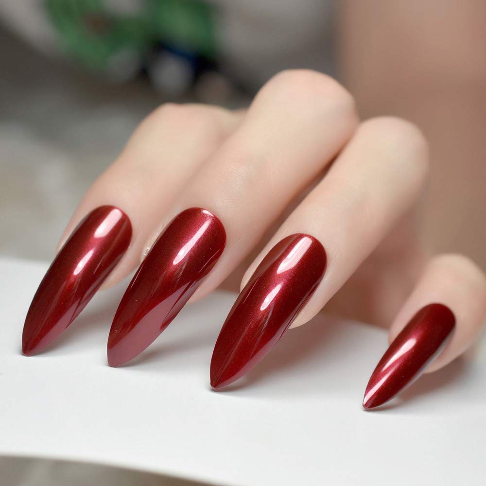 **Sexy Red Press on Nails Extra Long Stiletto - 24PCS Fake Nails with Gel Shine for Women, Halloween Party, Bridal, Prom & Special Occasions**