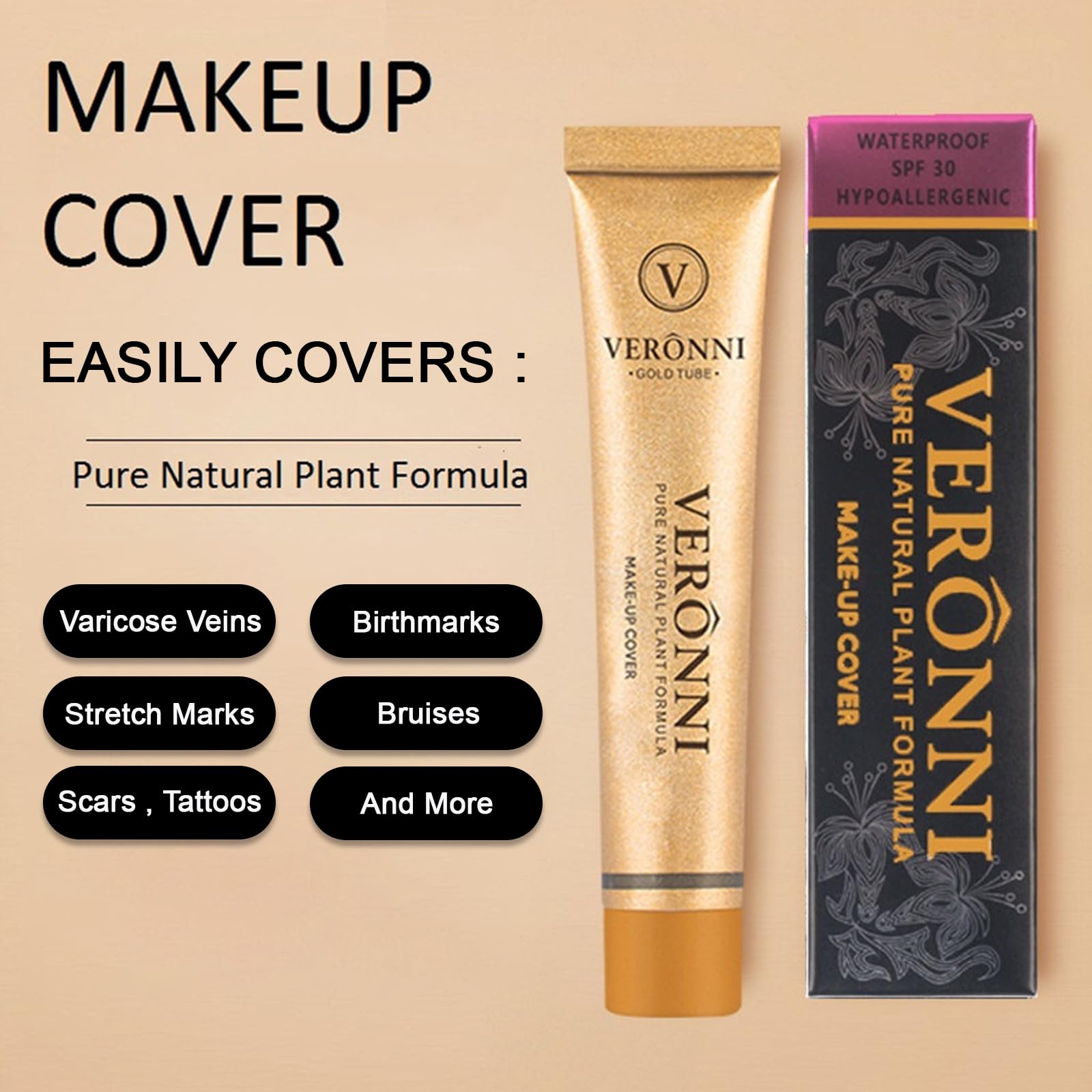 VERONNI Full Coverage Concealer Makeup - Waterproof Foundation with SPF 30 for Scars, Dark Circles & Blemishes - 1.1OZ/30g (Shade 211) - Perfect for Daily Wear, Photo Shoots & Special Occasions