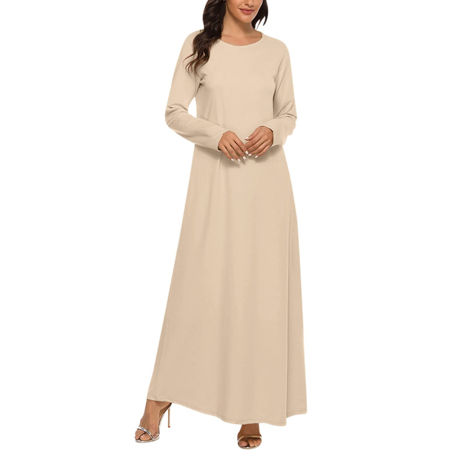 Long Sleeve Solid Color Islamic Muslim Abaya Dress for Women - Modest Prayer Dress, Casual Wear & Lounge Dress for Everyday Comfort