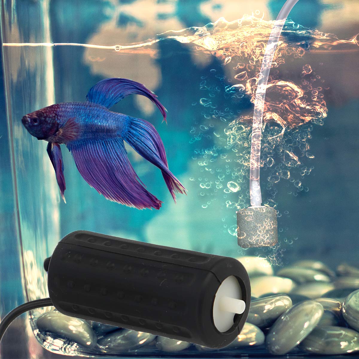 Ultra Quiet USB Aquarium Air Pump - Energy Saving Mini Nano Fish Tank Oxygen Pump for Small to Medium Tanks | Perfect for Home, Office & Travel Use | Durable Black Design