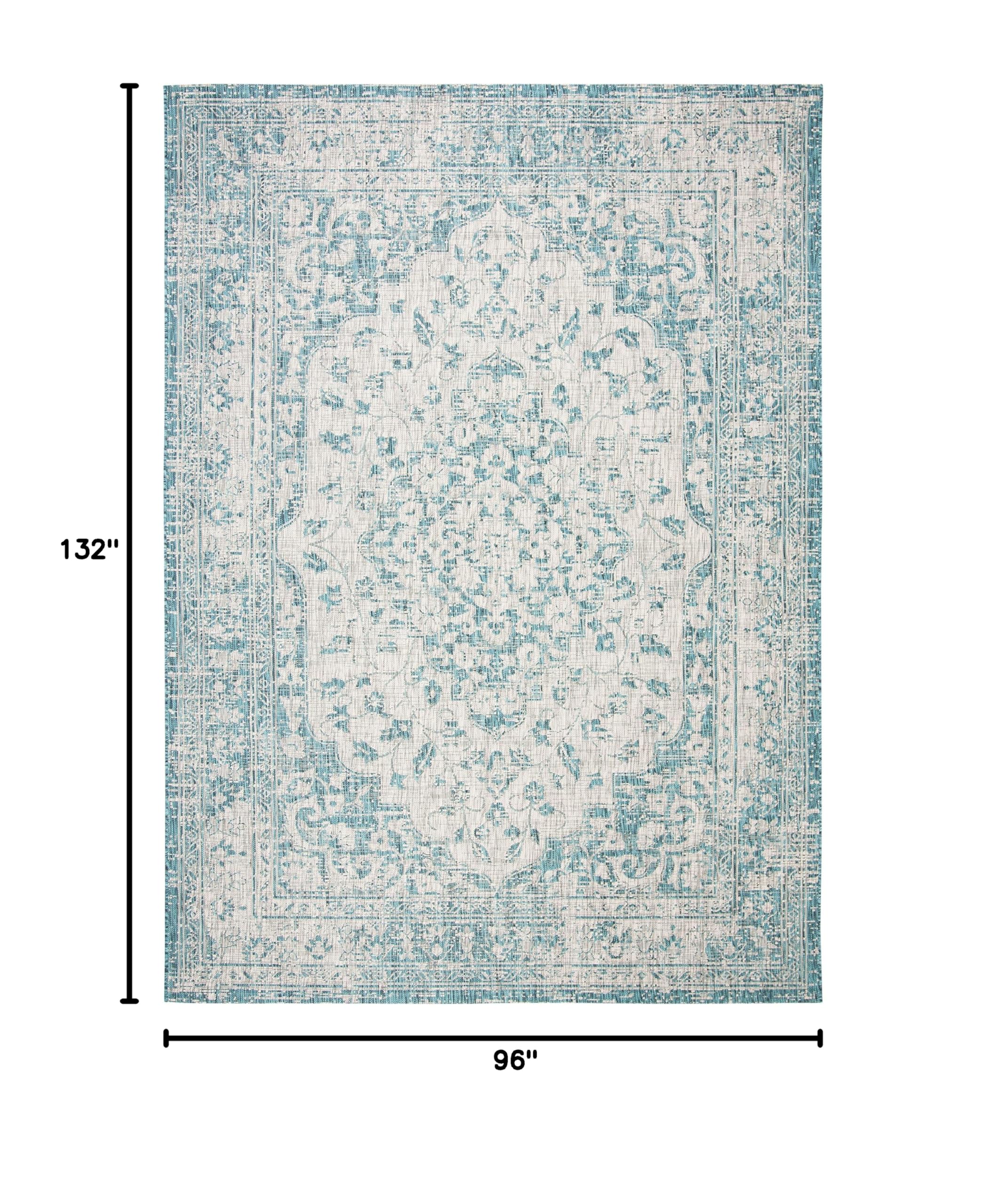 SAFAVIEH Courtyard Collection 8' x 11' Grey/Blue Indoor Outdoor Waterproof Rug - Easy to Clean, Stain Resistant Area Rug for Patio, Backyard, Mudroom, Deck & Poolside (CY8231)