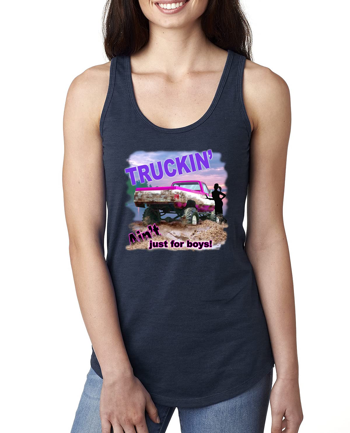 Stylish Ladies Racerback Tank Top with Cars & Trucks Design - Comfortable Women's Graphic Tee for Truck Enthusiasts, Road Trips & Casual Summer Outfits