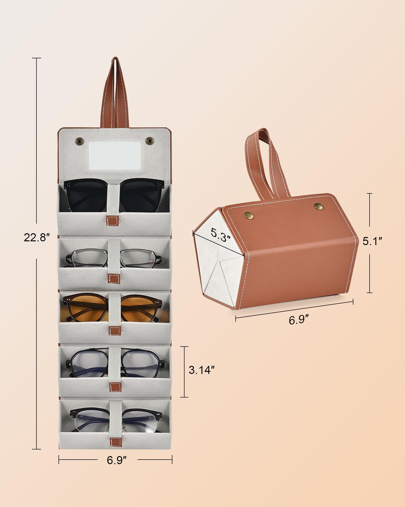 CO-Z Foldable Sunglasses Case - 5 Slots with Mirror for Travel & Home Storage