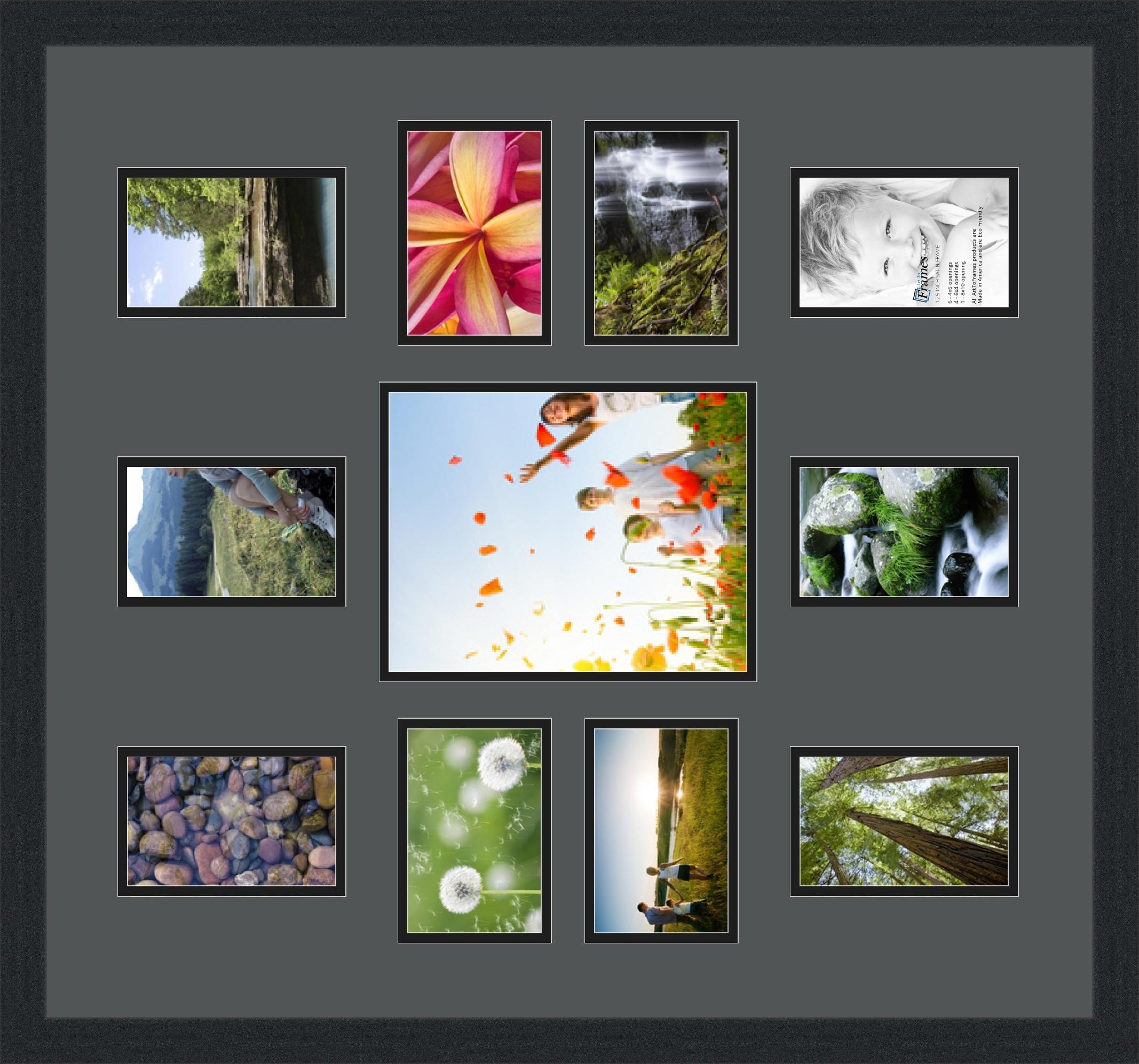 Art to Frames 8x10 & 10x4 Photo Collage Frame with Double Mat - Black Satin Finish for Wall Display | Perfect for Family Photos, Wedding Memories & Home Decor