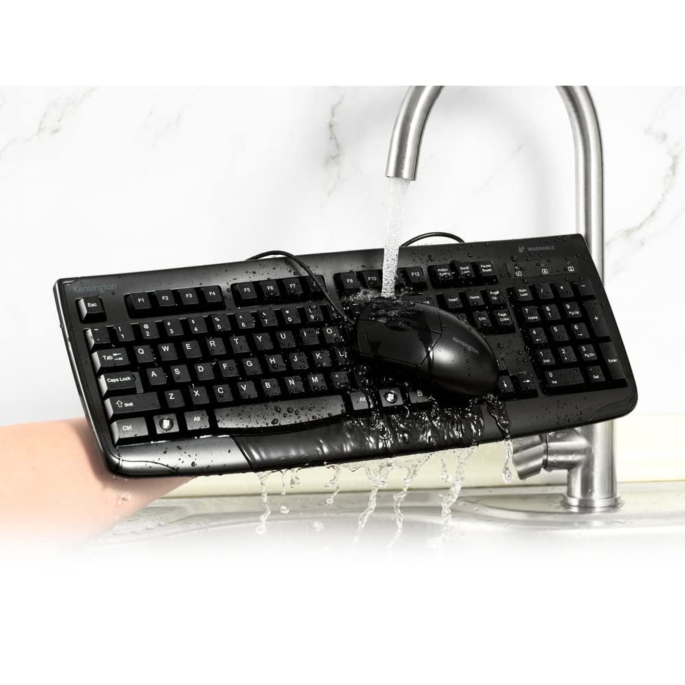 Kensington Pro Fit Washable Wired Desktop Set (K70316US) - Ergonomic Keyboard & Mouse Combo for Office, Gaming & Home Use - Spill-Resistant & Durable for Daily Computing Tasks