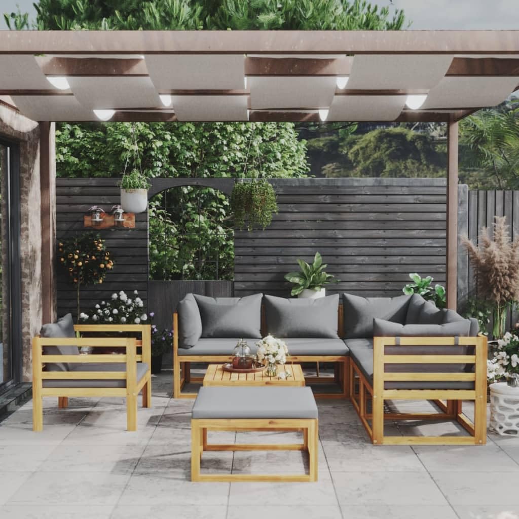 Premium 8-Piece Acacia Wood Patio Lounge Set with Cushions - Durable Outdoor Furniture for Garden, Backyard & Patio - Weather-Resistant Comfortable Seating for Poolside, Deck & Outdoor Entertaining