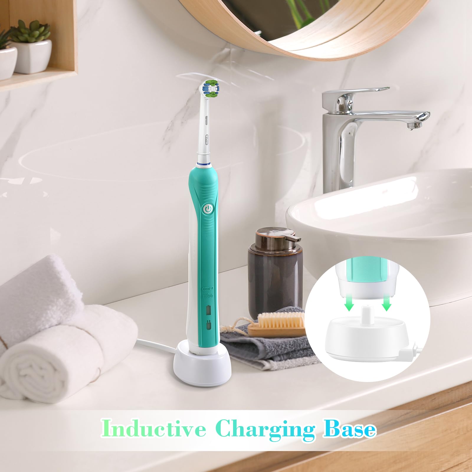 2 Pack USB Inductive Charging Base for Oral B IO Series 3/4/5/6 & 3757 Electric Toothbrush - Waterproof Replacement Charger with Power Cord - Perfect for Home, Travel & Bathroom Use