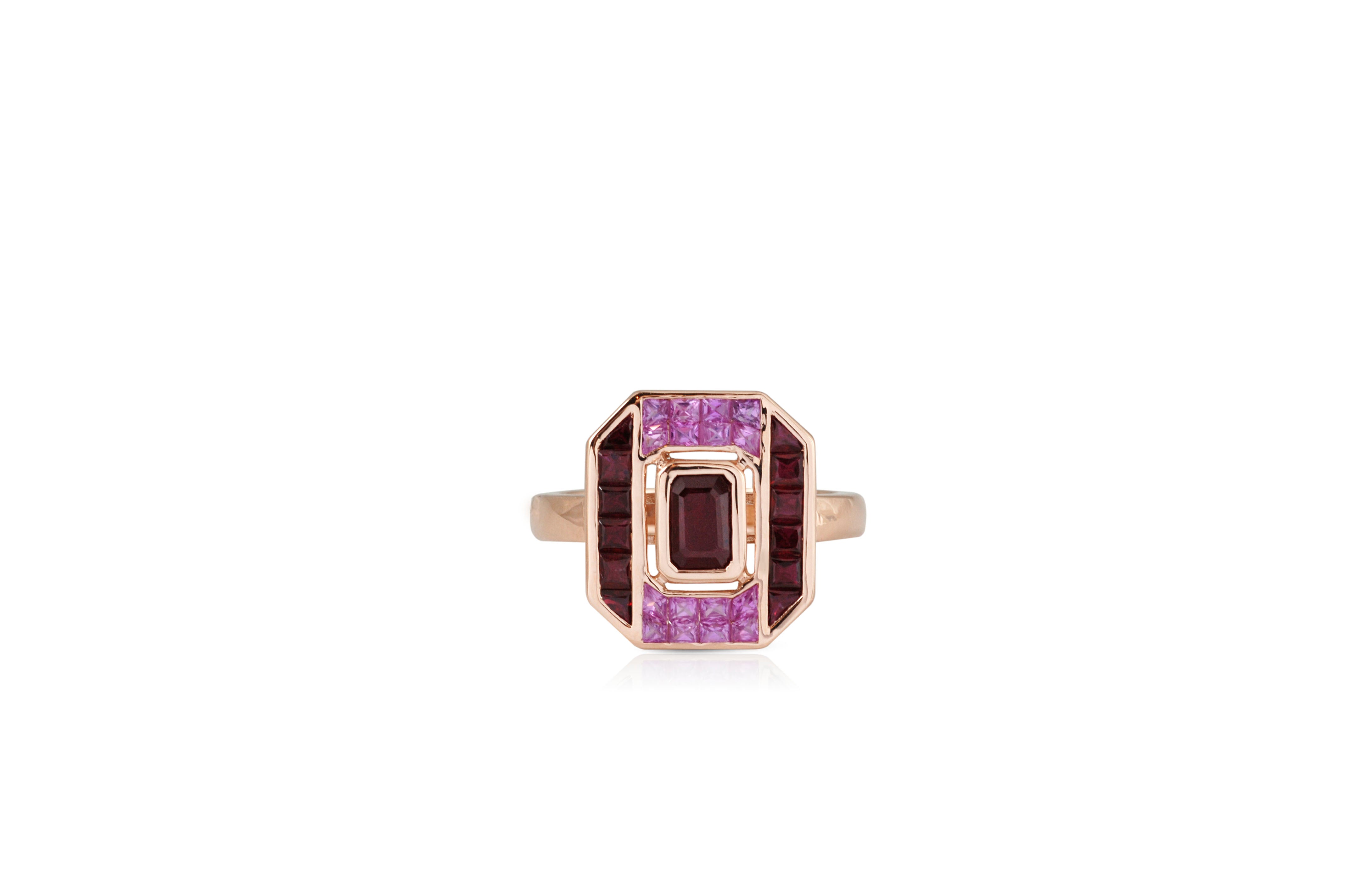 GeoArt Back to Basic Puzzle Center Stone Ring - Minimalist Stackable Jewelry for Women, Dainty Adjustable Ring for Everyday Wear, Perfect Gift for Her - Ideal for Casual Outfits, Office Wear & Special Occasions
