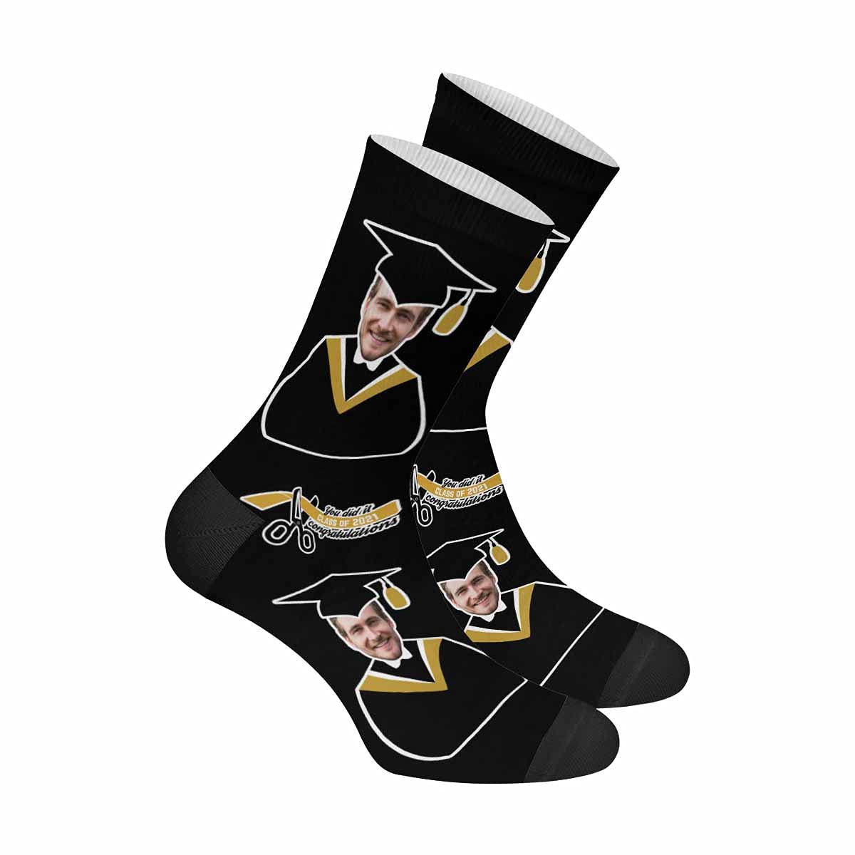 Custom Photo Graduation Socks - Personalized Face Socks for Men & Women | Unique Graduation Gift Idea for Classmates & Friends | Perfect for Graduation Parties, Yearbook Memories & School Reunions