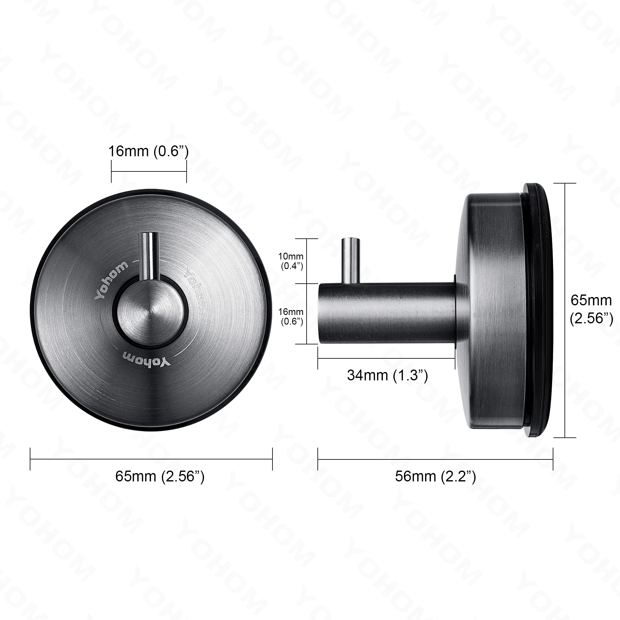 YOHOM Black Stainless Steel Suction Cup Hooks - Heavy Duty Shower Towel Holder for Glass Doors, Windows & Walls (2 Pack) - Perfect for Bathroom Organization, Loofah & Washcloth Hanging