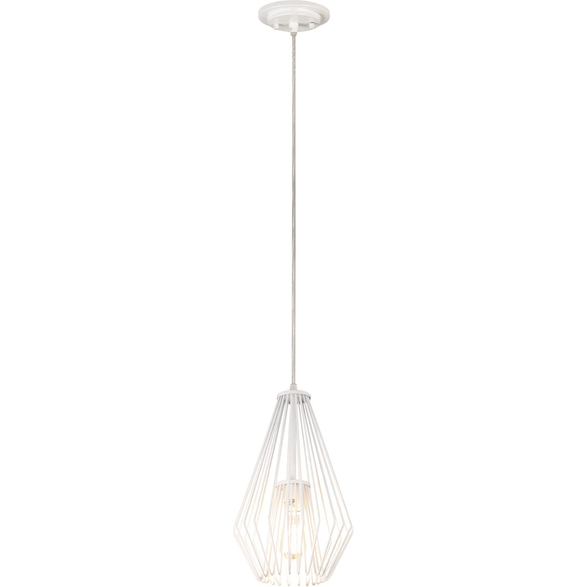 1-Light Mini Pendant with White Frame - Modern Ceiling Light Fixture for Kitchen Island, Dining Room, or Bedroom Lighting