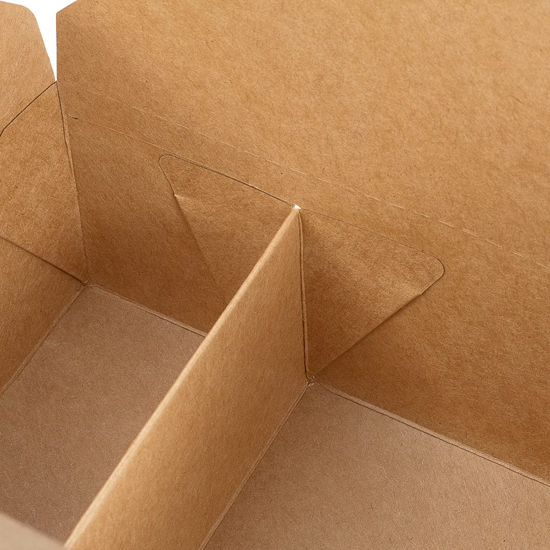 Eco-Friendly 47oz Kraft Paper Takeout Containers - 200 Pack 2-Compartment Greaseproof Food Boxes with Secure Tab-Lock | Ideal for Restaurants, Catering & Meal Prep | Safe for Hot/Cold Foods, Perfect for Takeout, Delivery & Leftovers
