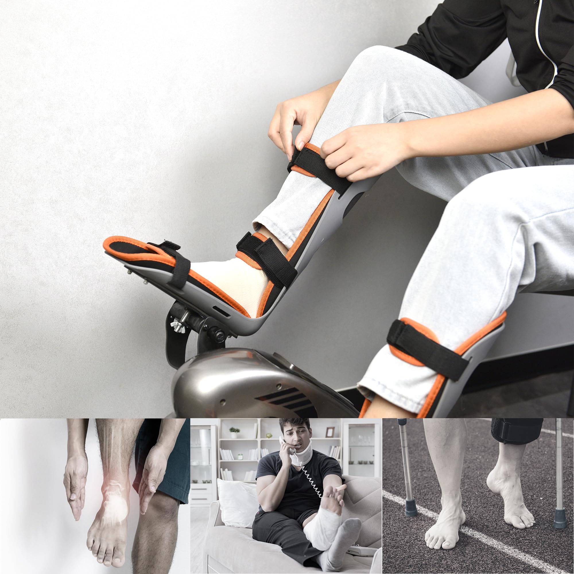 Universal Leg Support for Motorized Pedal Exerciser & Electric Mini Exercise Bike - Soft Splint & Pedals Set (1 Pair, Gray) - Ideal for Home Rehab, Physical Therapy & Seniors' Low-Impact Workouts