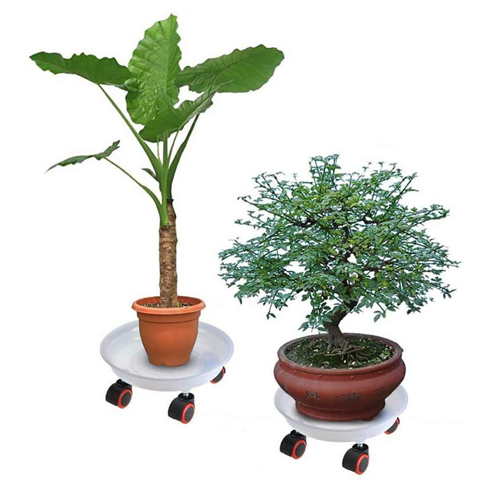 White Resin Plant Flower Pot Tray Stand - 26 x 20 CM Round Garden Plate Base Holder with Removable Wheel | Perfect for Indoor/Outdoor Plants, Balcony Decor & Gardening Accessories