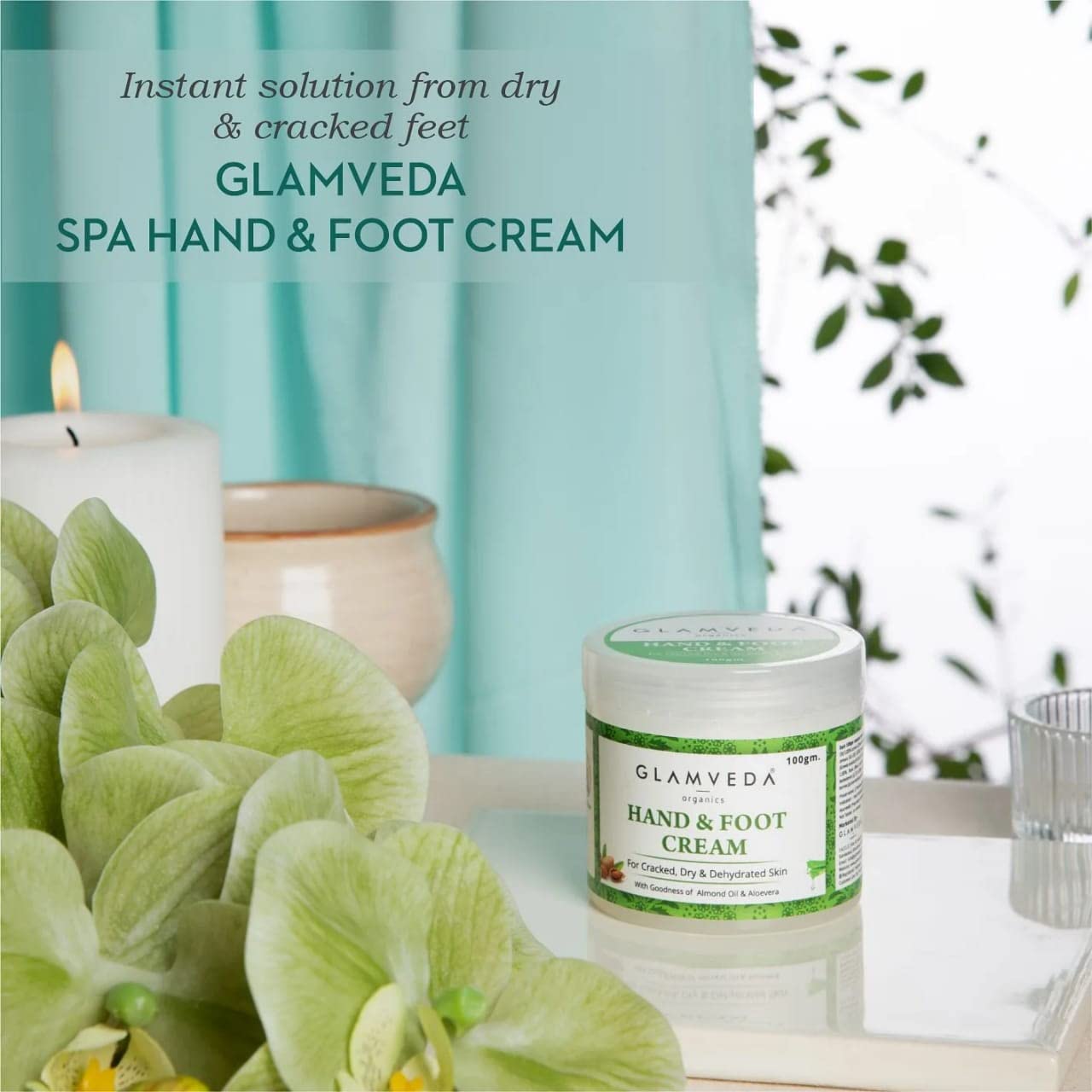 Glamveda Ayurvedic Hand & Foot Crack Cream - 100gm for Dry, Rough Skin & Cracked Heels - Paraben Free with Almond Oil, Aloe Vera & Mango Butter - Deep Moisturizing & Repairing Treatment - Perfect for Winter Care & Overnight Healing