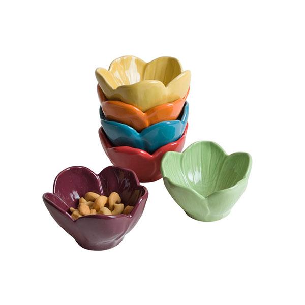 6-Piece Colorful Blossom Dipping Dish Bowl Set - Perfect for Sauces, Condiments, and Small Snacks at Parties, BBQs, and Family Gatherings