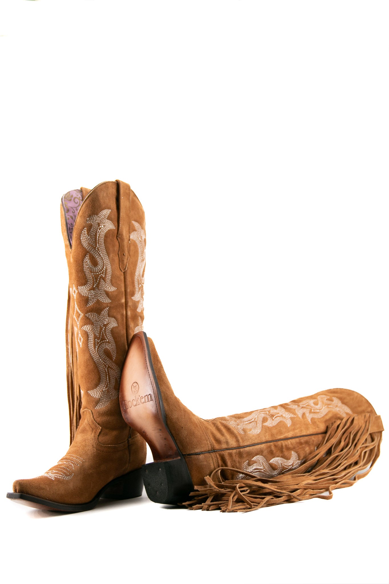 Maite Gamuza Tall Fringe Snip Toe Cowgirl Boots for Women - Western Riding & Country Fashion - Final Sale
