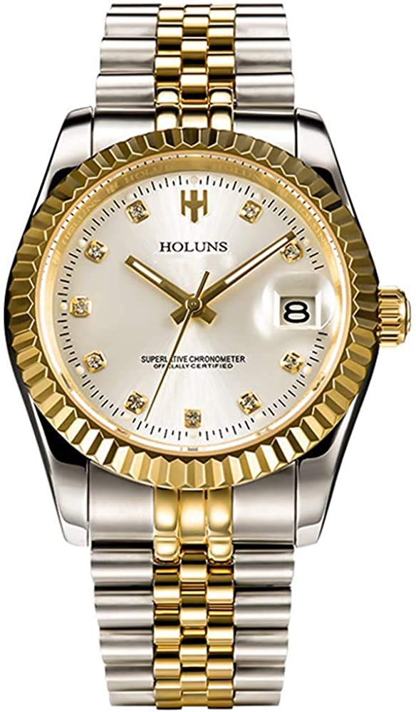 Gosasa Men's Gold Stainless Steel Automatic Self-Winding Mechanical Watch - Luxury Dress Wristwatch for Business, Formal Events & Special Occasions