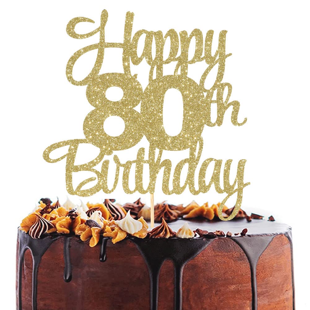 80th Birthday Cake Topper Gold - Elegant 80th Anniversary Cake Decorations for Women & Men | Perfect for Milestone Birthday Parties, Retirement Celebrations & Golden Anniversary Events