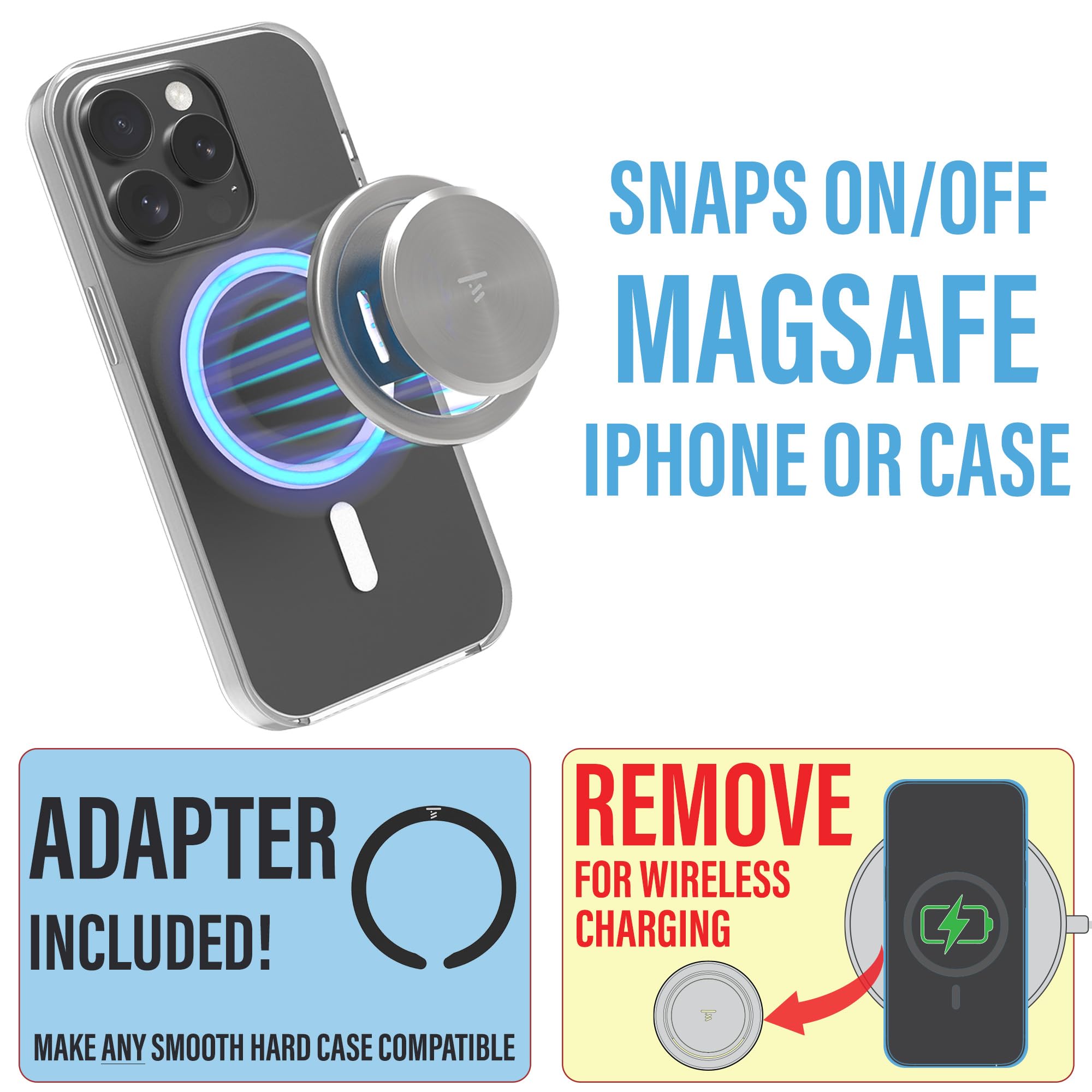 Ultra Thin Magnetic Phone Grip - Space-Grade Steel, Pop-Up Stand, Wireless Charging Compatible, Magsafe® for iPhone 12/13/14/15 - Perfect for Hands-Free Viewing, Gaming & Video Calls