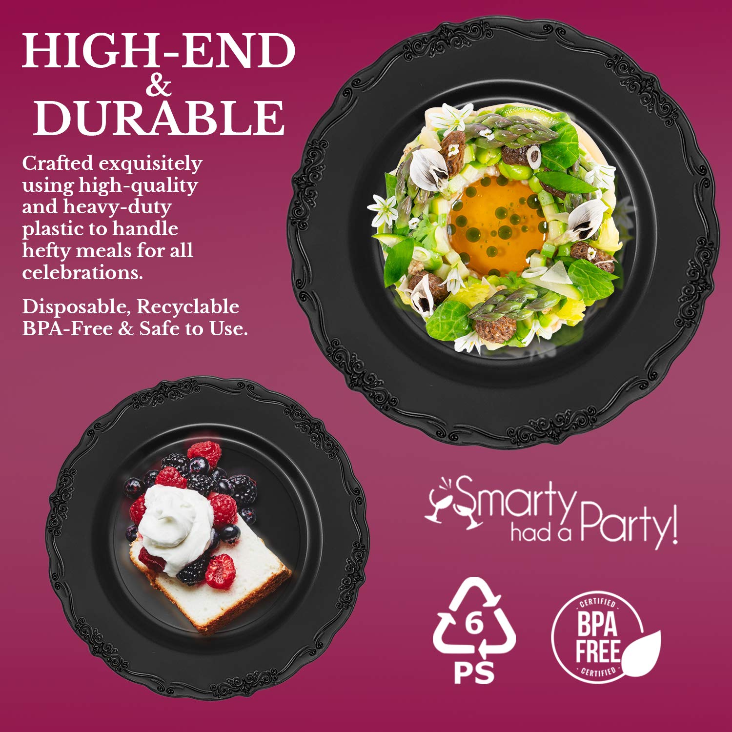 Elegant Disposable Plastic Plates for Party - 60-Piece Wedding Dinnerware Set (Black) | Perfect for Weddings, Birthdays, Catering & Outdoor Events