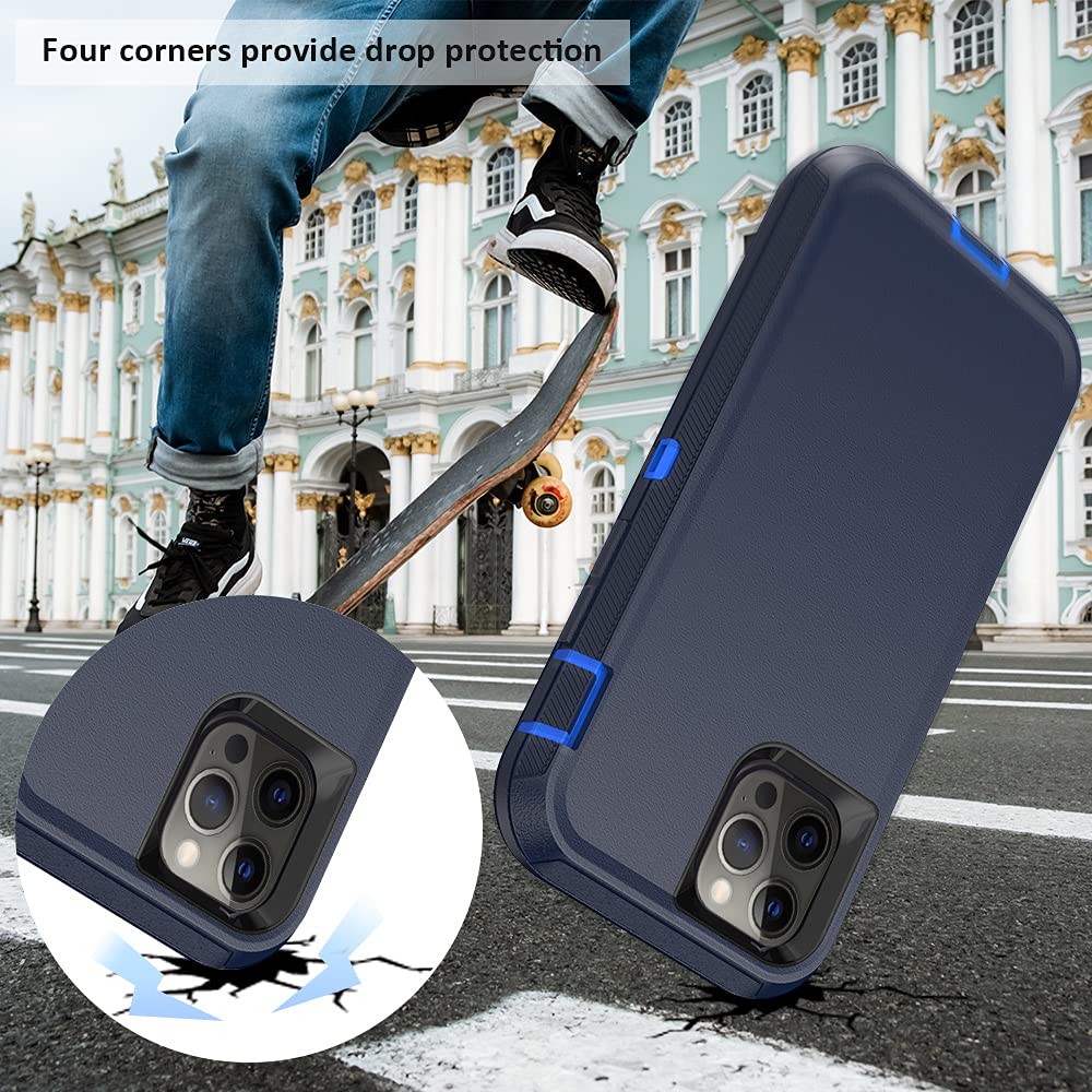 iPhone 13 Pro Max 6.7 Inch Heavy Duty Rugged Case with Screen Protector - Shockproof Full Body Protection, Built-in Kickstand & Belt Clip Holster - Perfect for Outdoor, Work & Active Lifestyle (Blue)