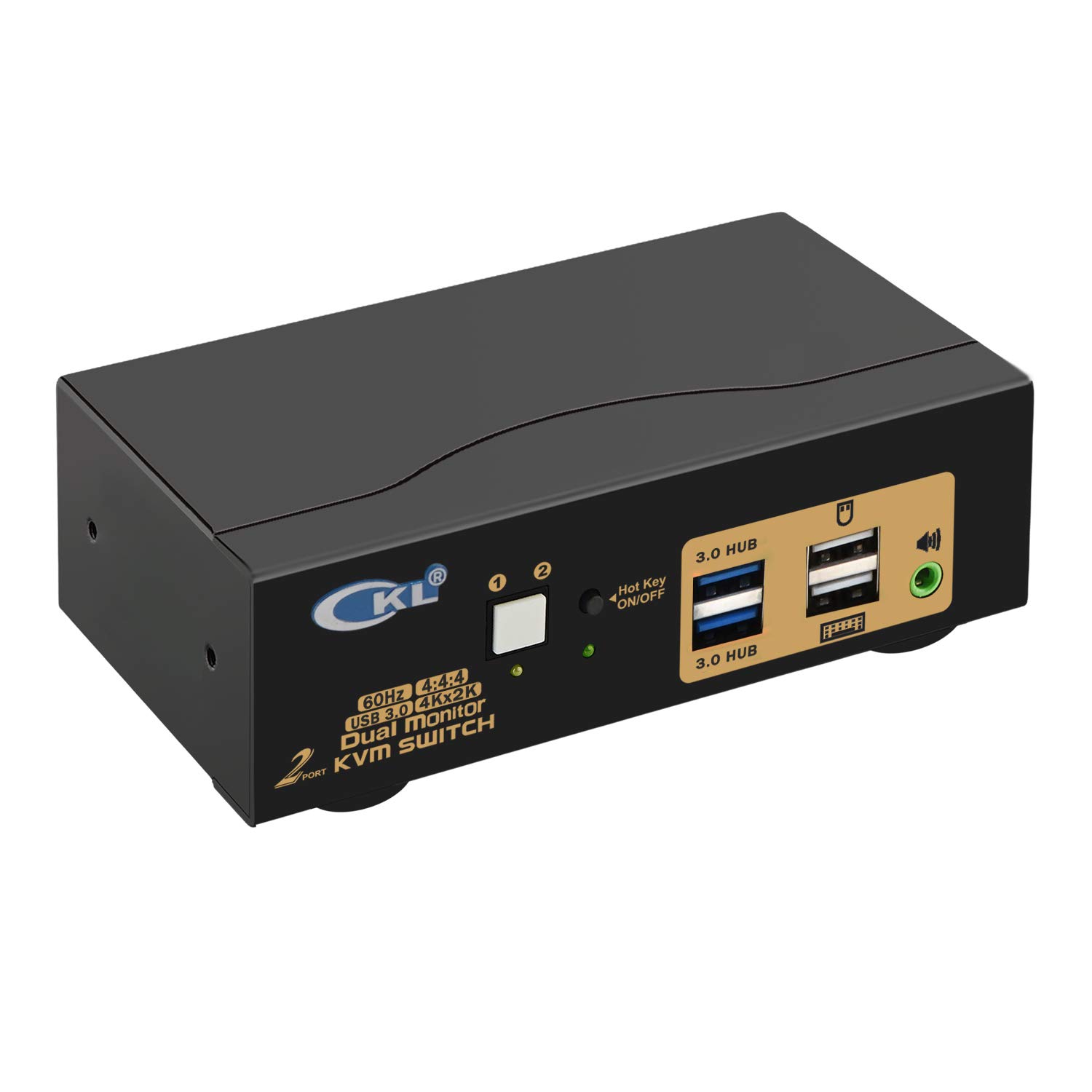CKL USB 3.0 HDMI KVM Switch 2 Port - Dual Monitor 4K 60Hz Extended Display with Audio & Cables (922HUA-3) for Home Office, Gaming & Multi-Device Workspace Setup