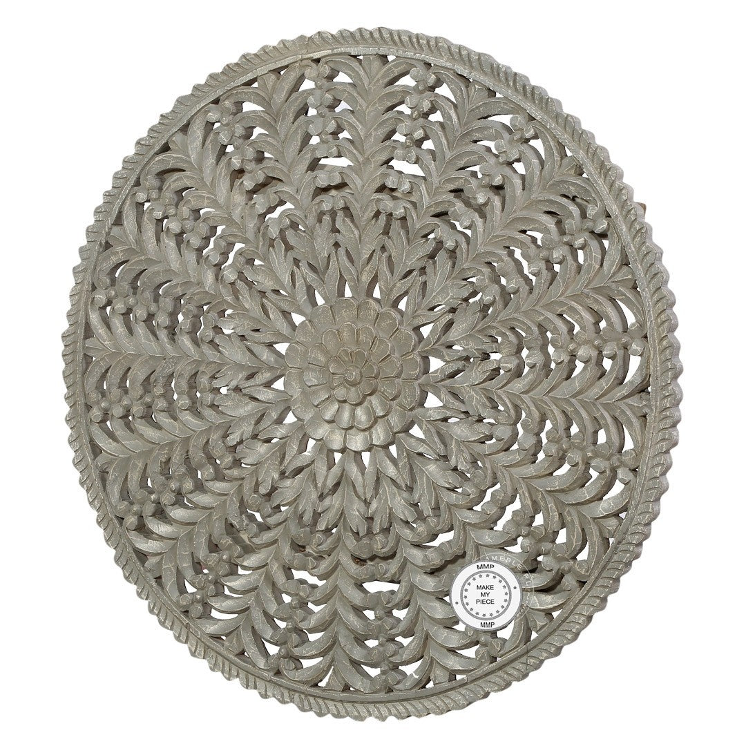 Hand Carved Indian Solid Wood Round Wall Rosette Panel - Decorative Wooden Wall Art for Living Room, Bedroom & Home Decor