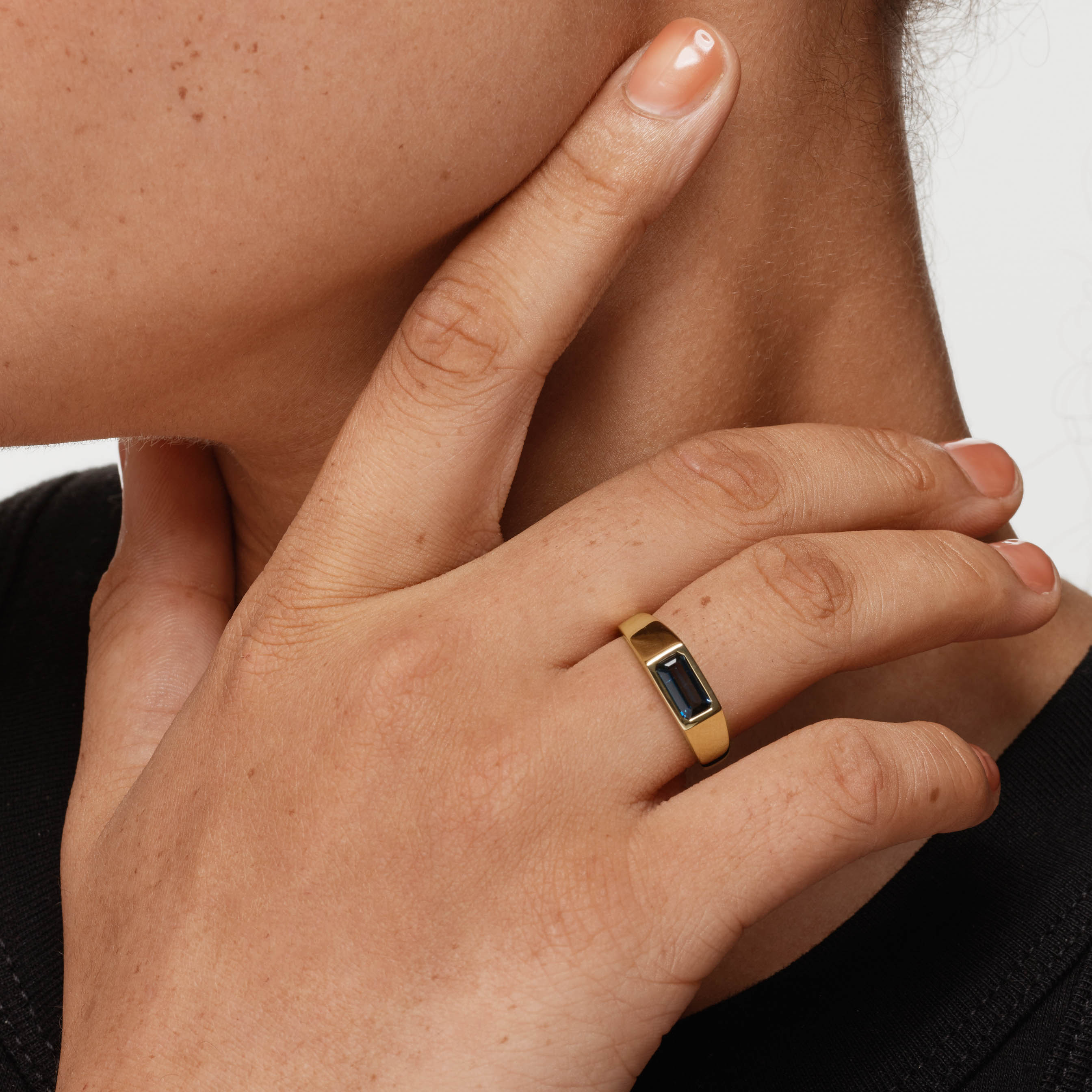 Blue Topaz Gold Pinky Ring for Women - Elegant Signet Ring for Everyday Wear, Gift Giving & Special Occasions