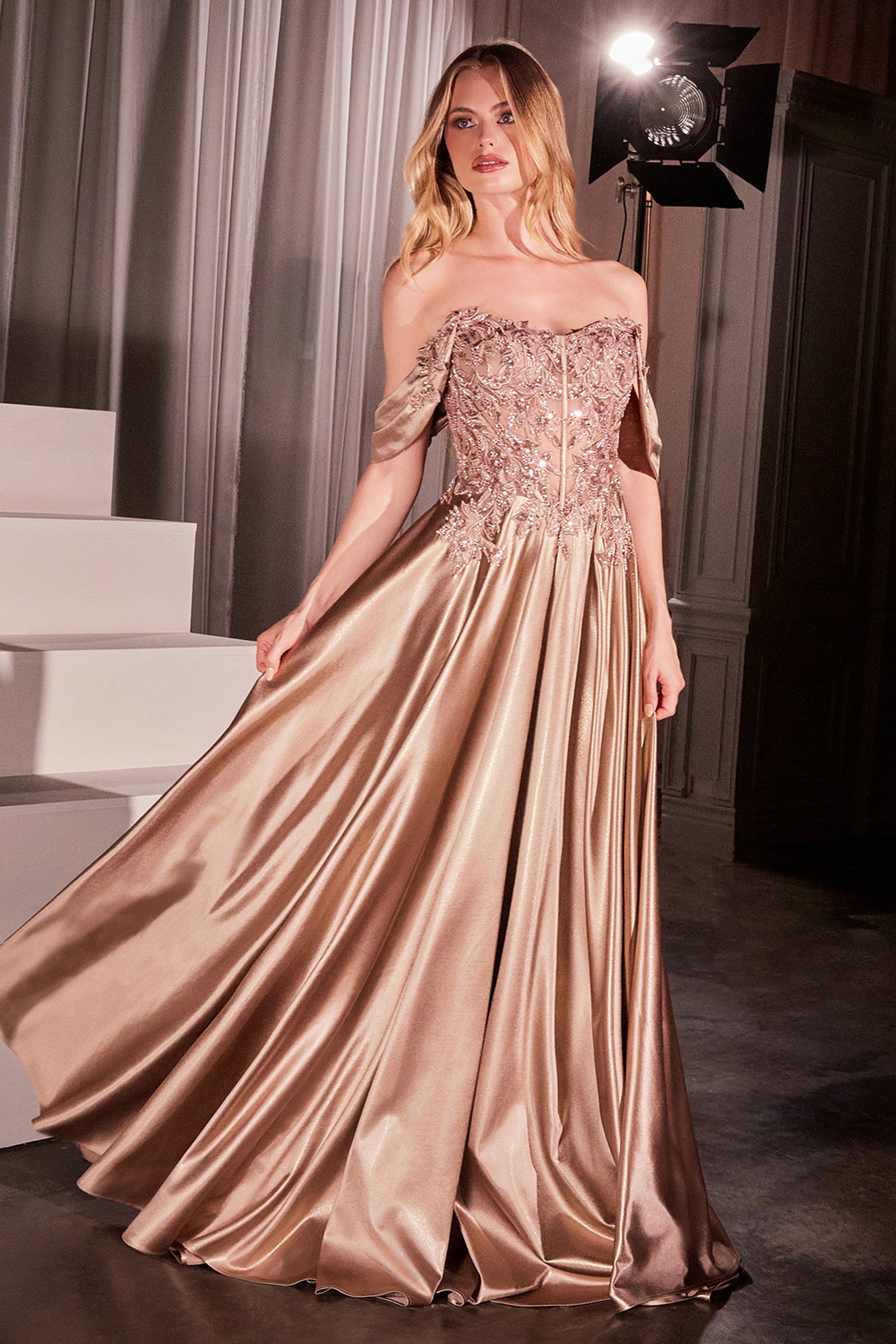 Elegant Bronwyn Gown - Off-the-Shoulder Lace & Satin A-Line Dress for Weddings, Prom & Special Occasions