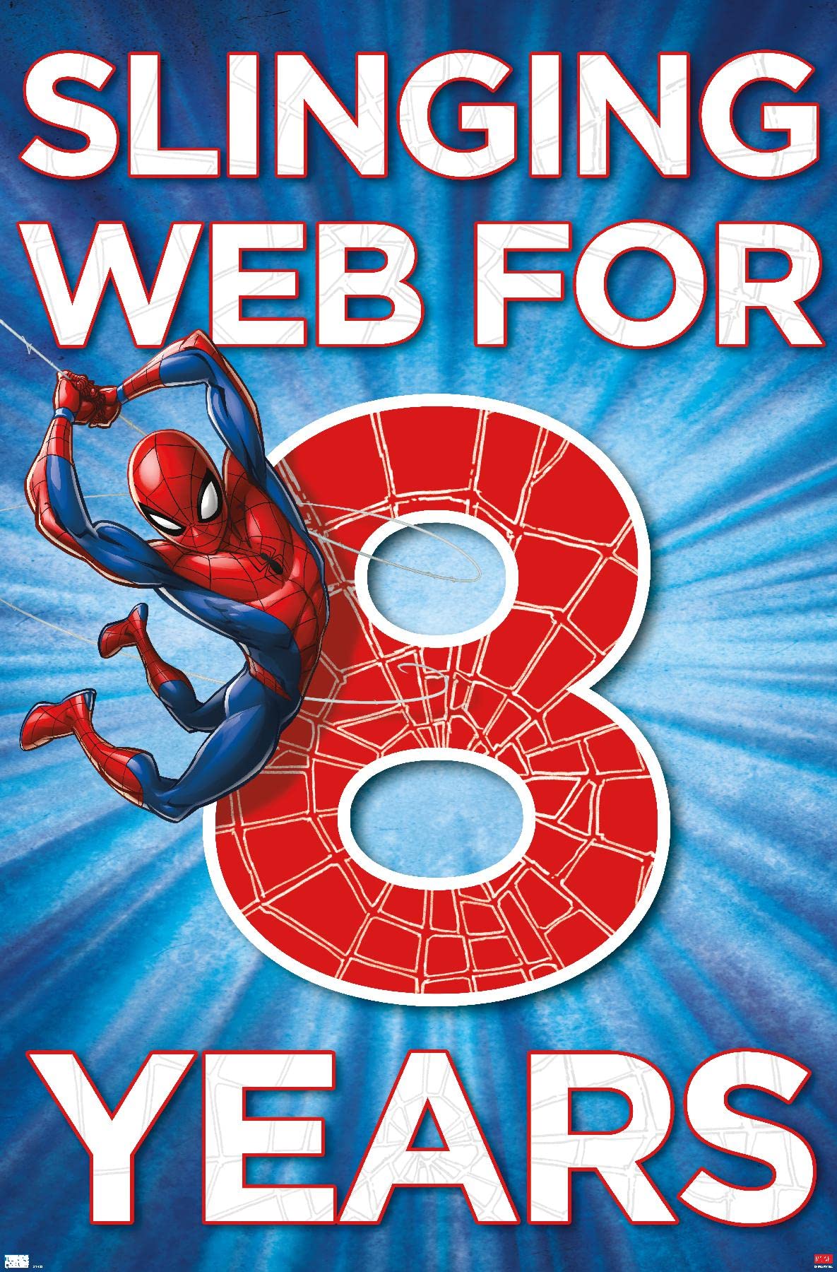 Marvel Spider-Man Happy 8th Birthday Wall Poster - 22.4x14.7 Inches Premium Unframed Decor for Kids Room, Birthday Party & Superhero Themed Events