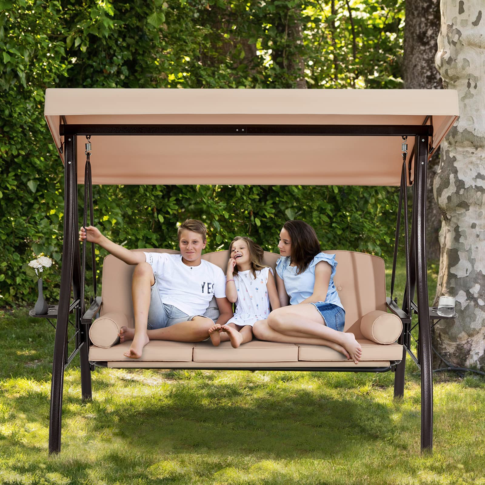 HOMREST 3-Person Outdoor Porch Swing with 1.5