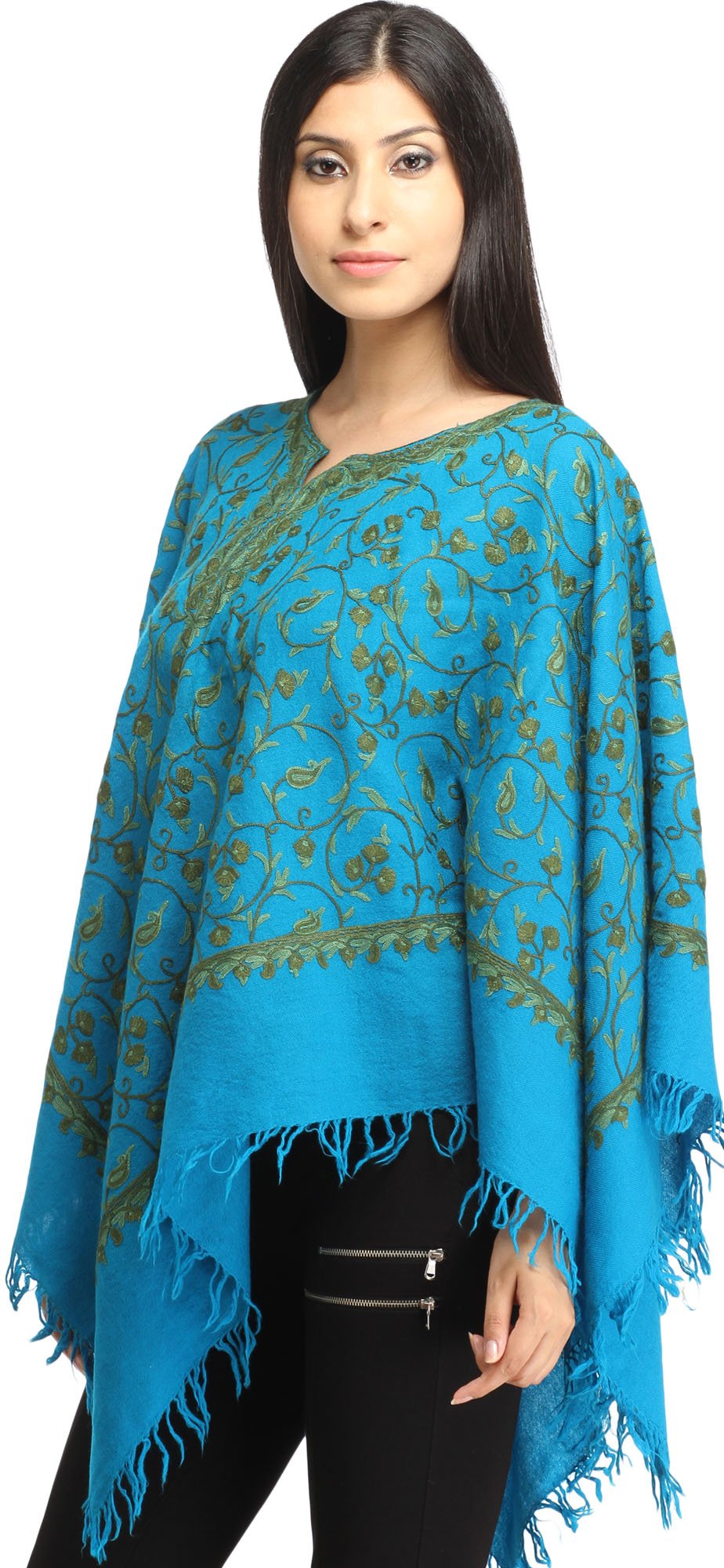 Hand-Embroidered Kashmir Paisley Poncho - Premium Cashmere Shawl Wrap for Women - Perfect for Fall Fashion, Boho Outfits & Special Occasions